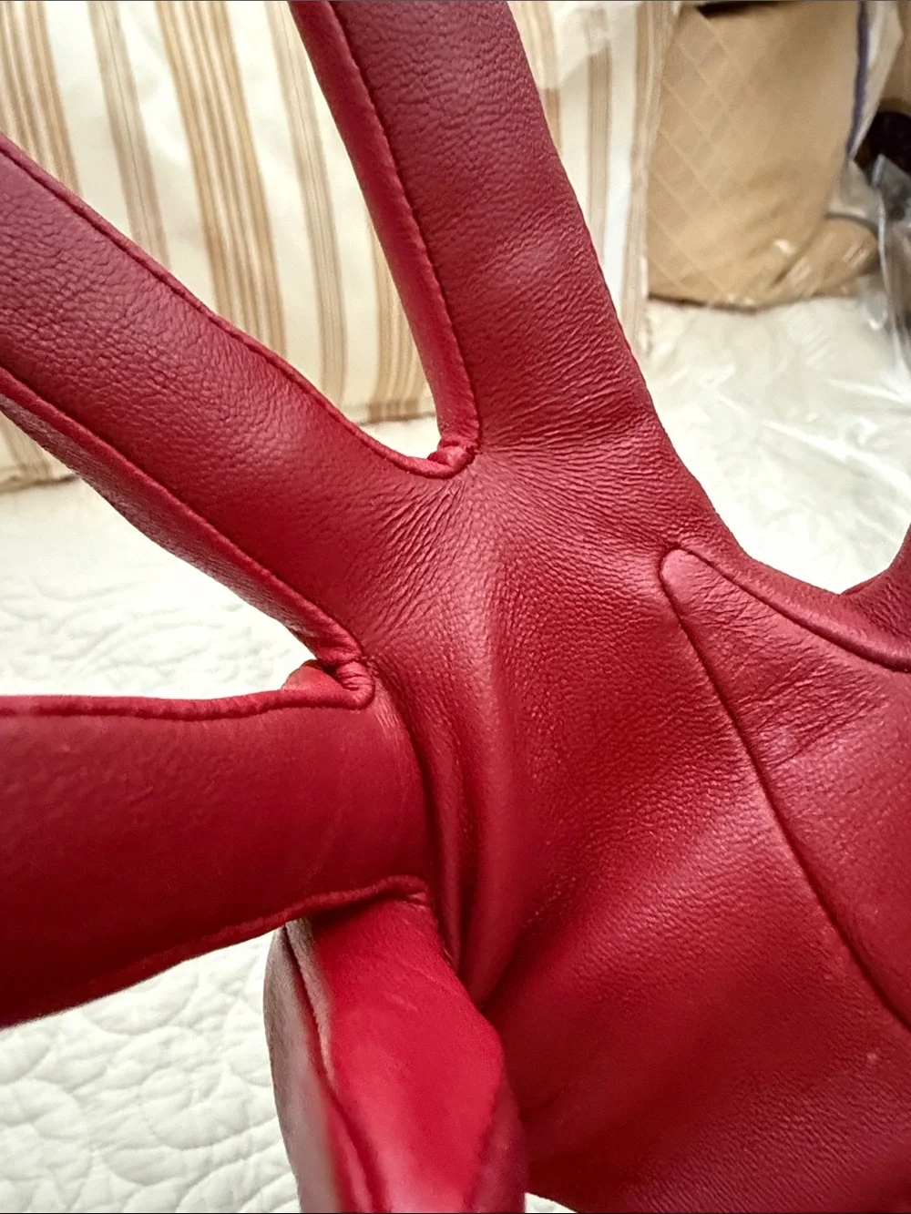 NWOT Charter Club Red Genuine Leather Gloves Wool Cashmere Lined Women’s Size XL
